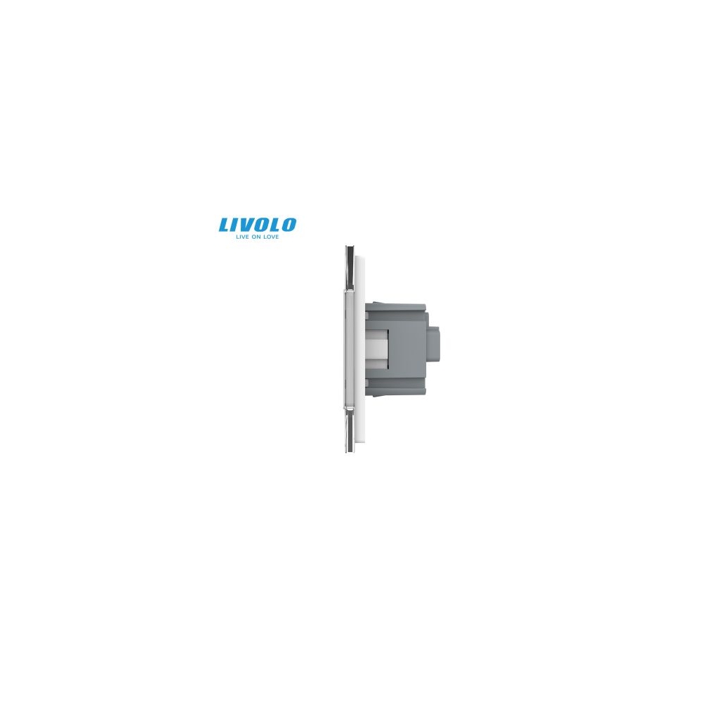 Intrerupator simplu cu touch + priza Schuko borne fara surub Quick Connect, generatia noua, cu rama sticla