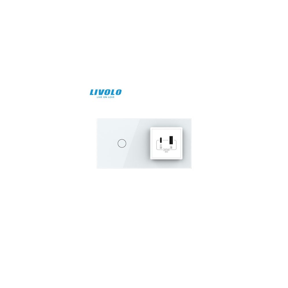 Intrerupator simplu + priza USB tip A si tip C, generatia noua, cu rama sticla
