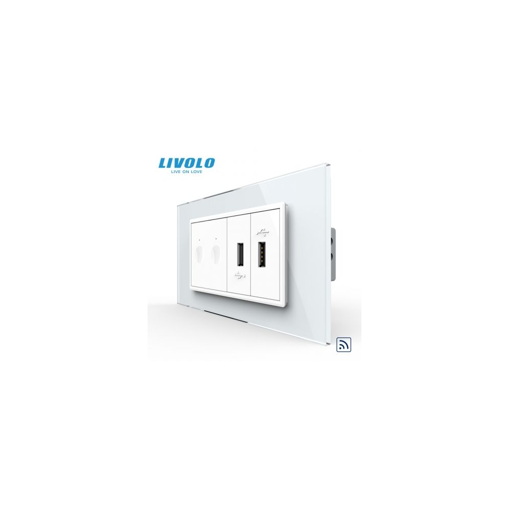 Intrerupator tactil dublu control telecomanda RF + priza dubla USB, 4M, cu rama sticla