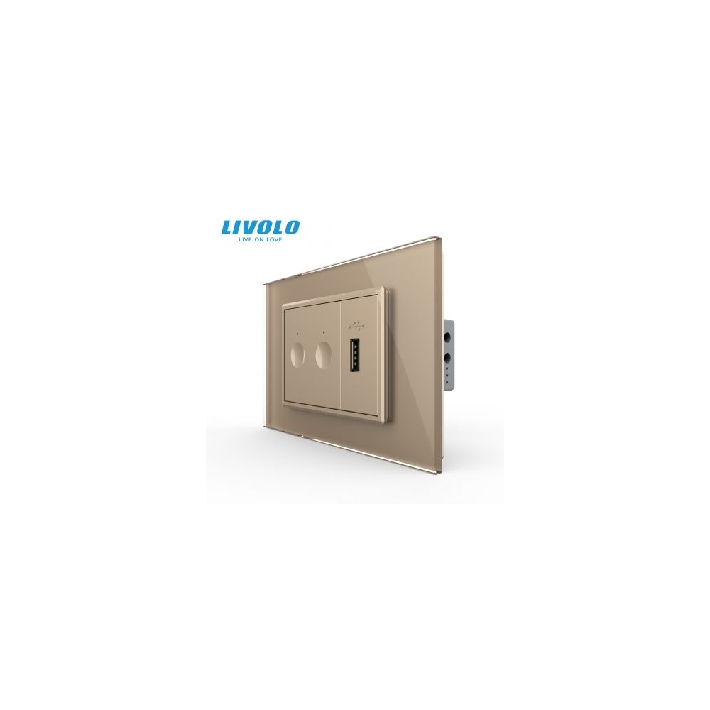 Intrerupator tactil dublu + priza USB, 3M, rama sticla