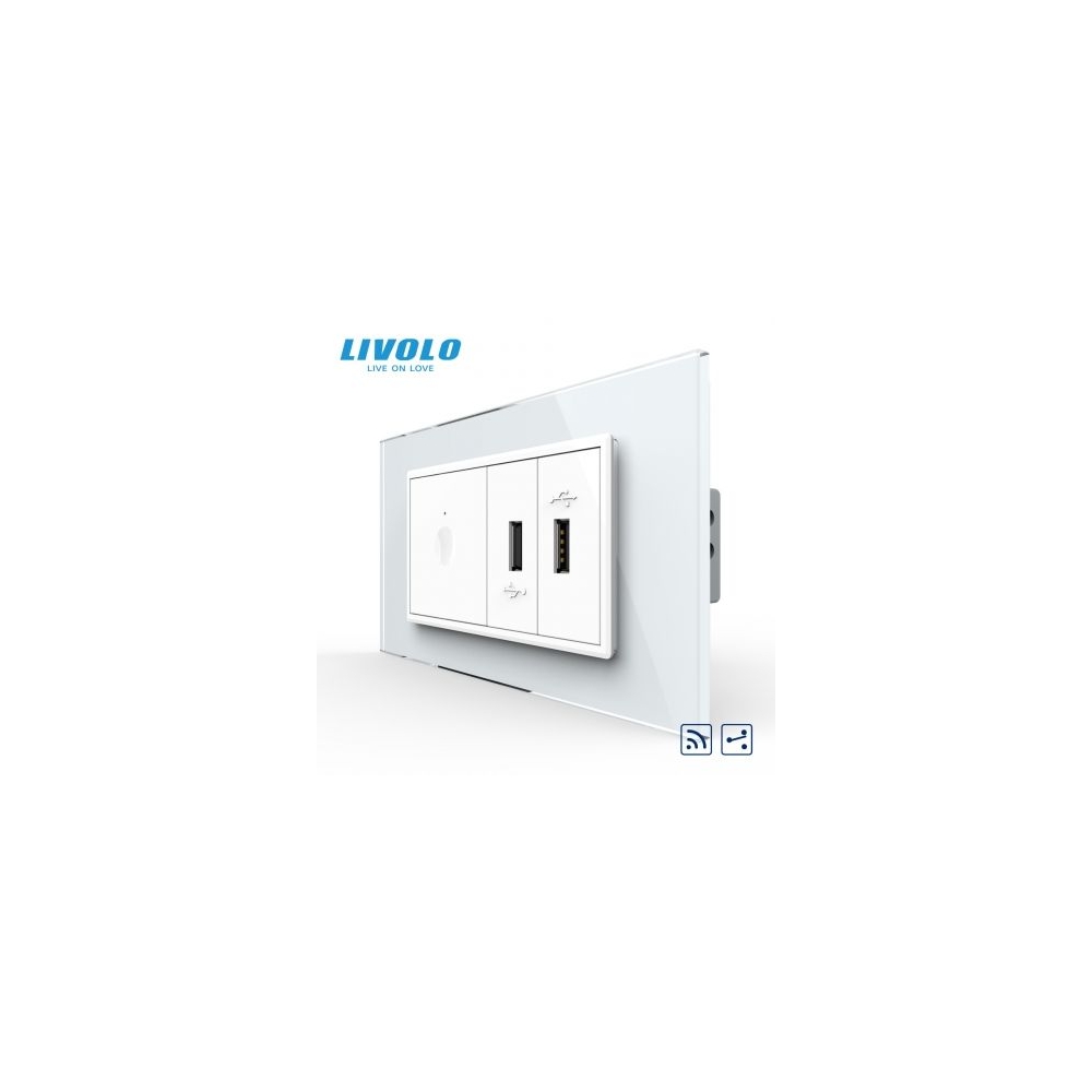 Intrerupator tactil simplu cap scara / cruce control telecomanda RF + priza dubla USB, 4M, cu rama sticla