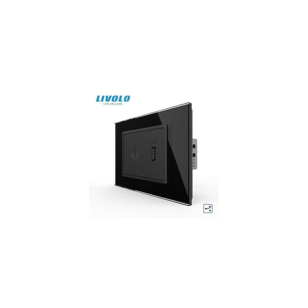 Intrerupator tactil simplu cap scara/ cruce + priza USB, 3M, rama sticla