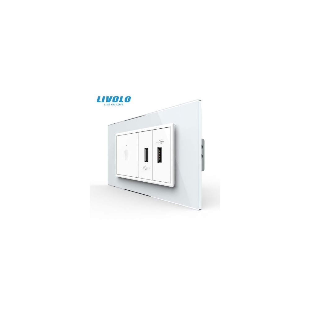 Intrerupator tactil simplu + priza dubla USB, 4M, cu rama sticla