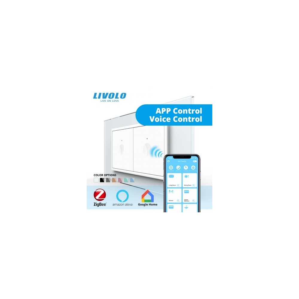Intrerupator tactil simplu Zigbee + Intrerupator tactil simplu Zigbee, 4M, cu rama sticla
