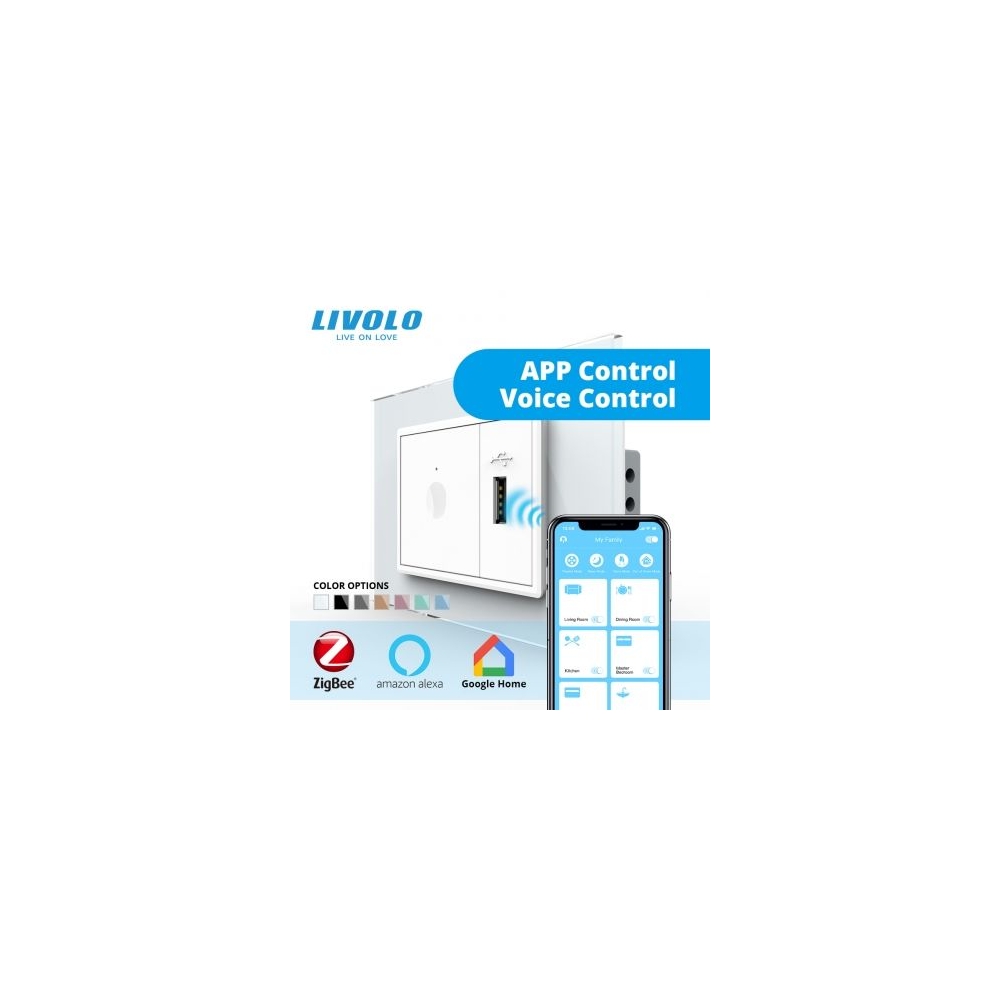 Intrerupator tactil simplu Zigbee + priza USB, 3M, rama sticla