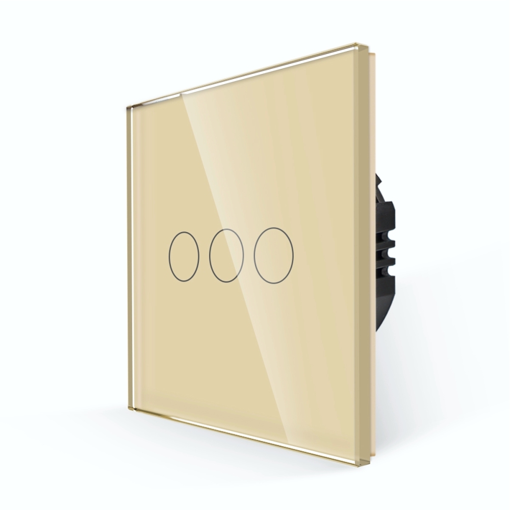 Intrerupator Triplu cu Touch din Sticla LUXION, 500W - auriu
