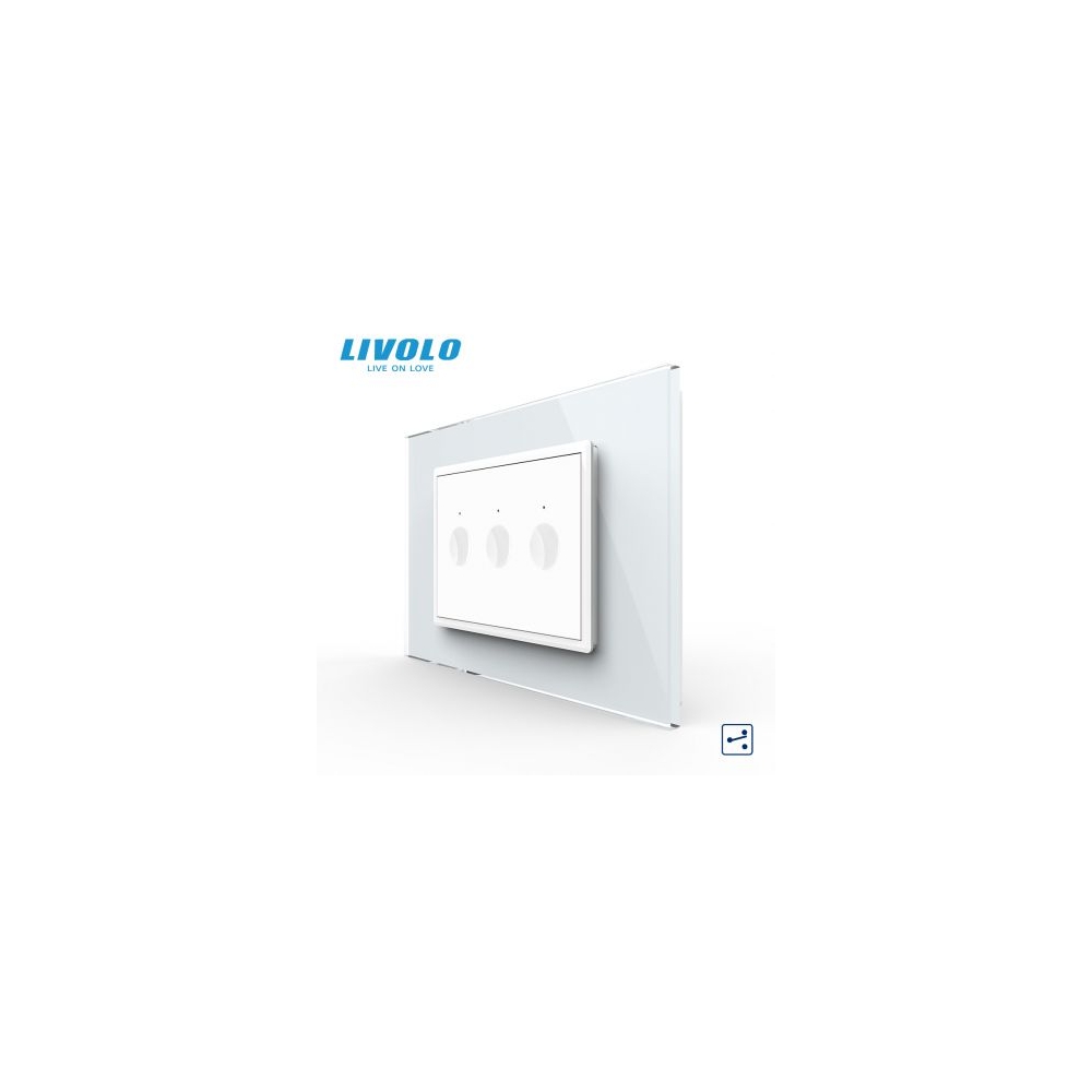 Intrerupator triplu tactil, cap scara / cap cruce, standard italian, cu rama sticla, 3M