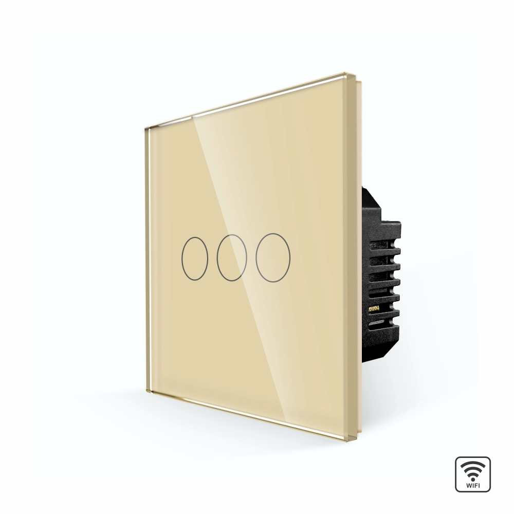 Intrerupator Triplu Wi-Fi cu Touch din Sticla LUXION - auriu