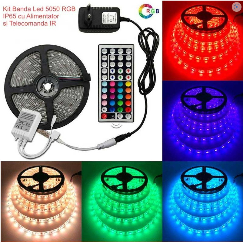 Kit banda led rgb ip65 cu alimentator si controler