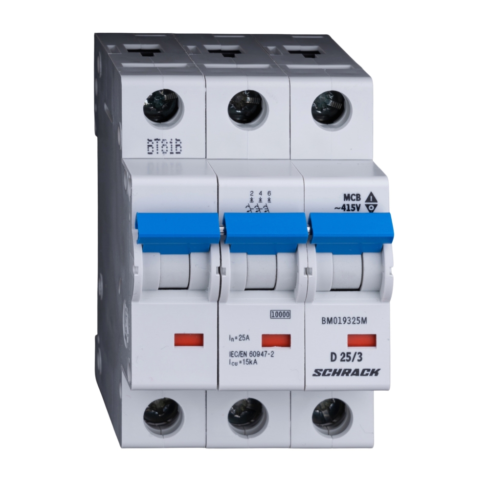 Miniature Circuit Breaker (MCB) D, 25A, 3-pole, 10kA, 40&deg; C