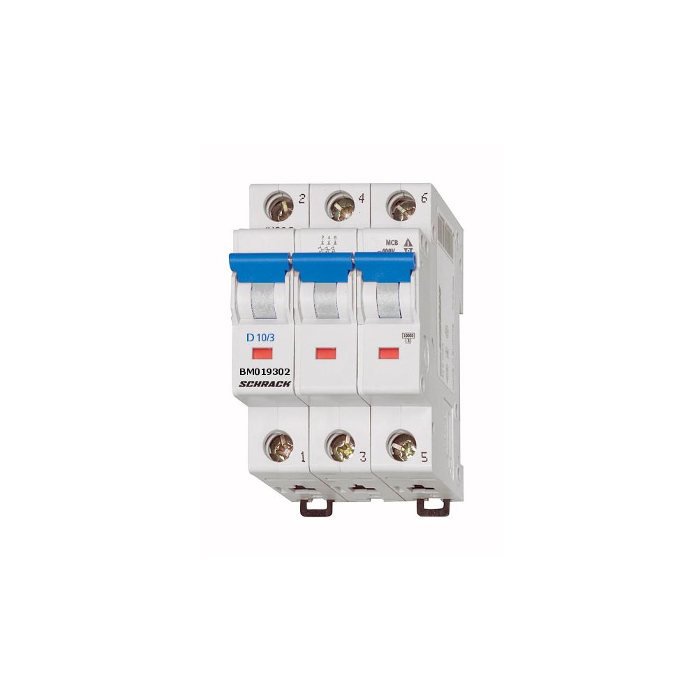Miniature Circuit Breaker (MCB) D, 2A, 3-pole, 10kA, 40&deg; C
