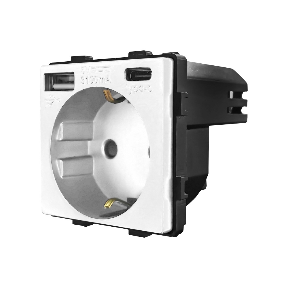 Modul Priza Simpla + USB-A + USB-C LUXION - alb