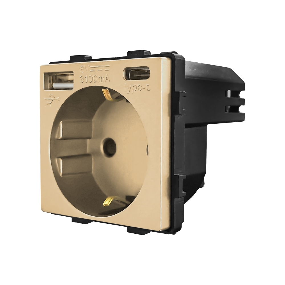 Modul Priza Simpla + USB-A + USB-C LUXION - auriu