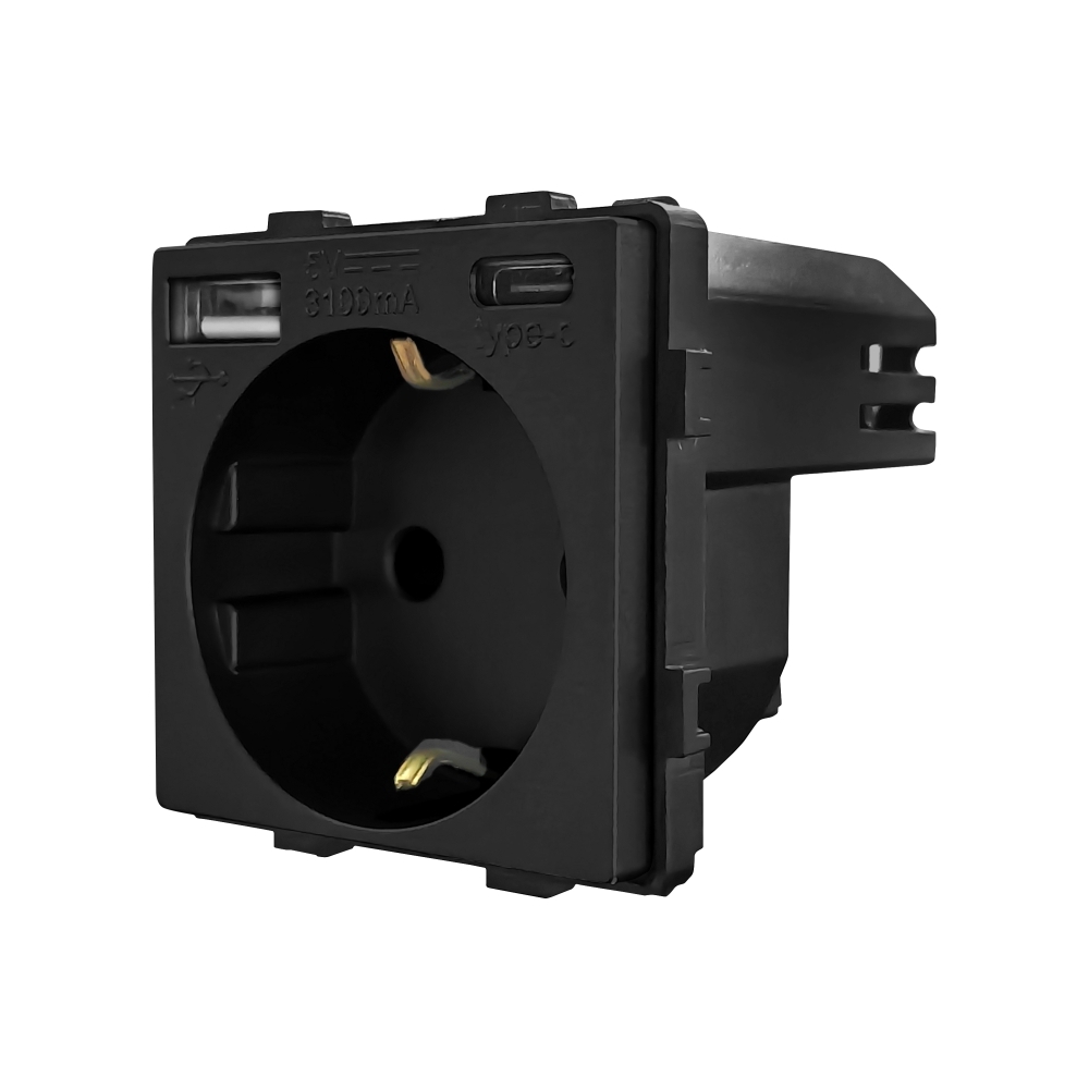 Modul Priza Simpla + USB-A + USB-C LUXION - negru
