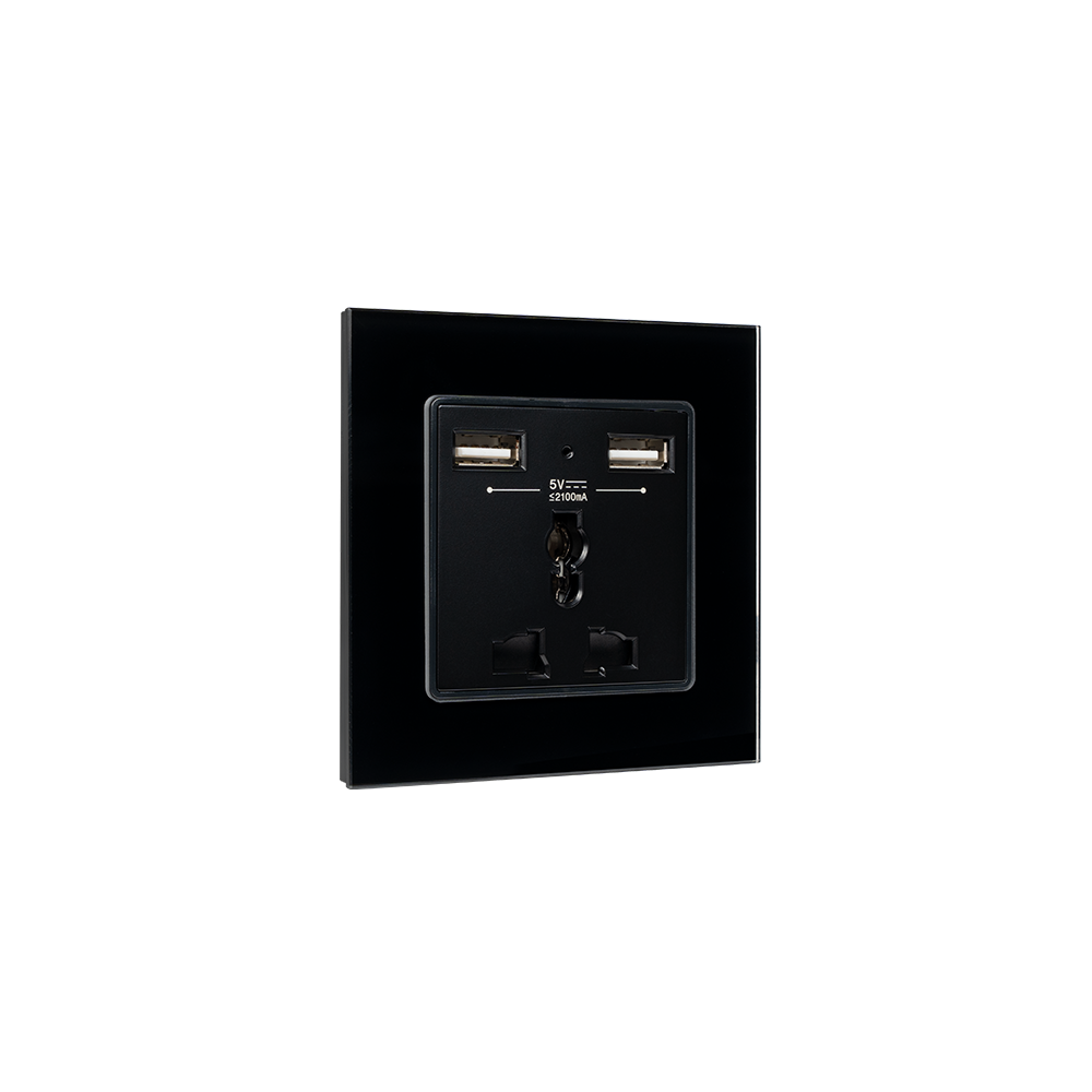 MULTI-FUNCT. SOCKET 16A WITH 2XUSB GLASS FRAME BL
