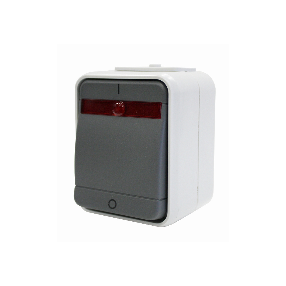 &Icirc;ntreruptor 2p cu lampa control IP44, gri/gri