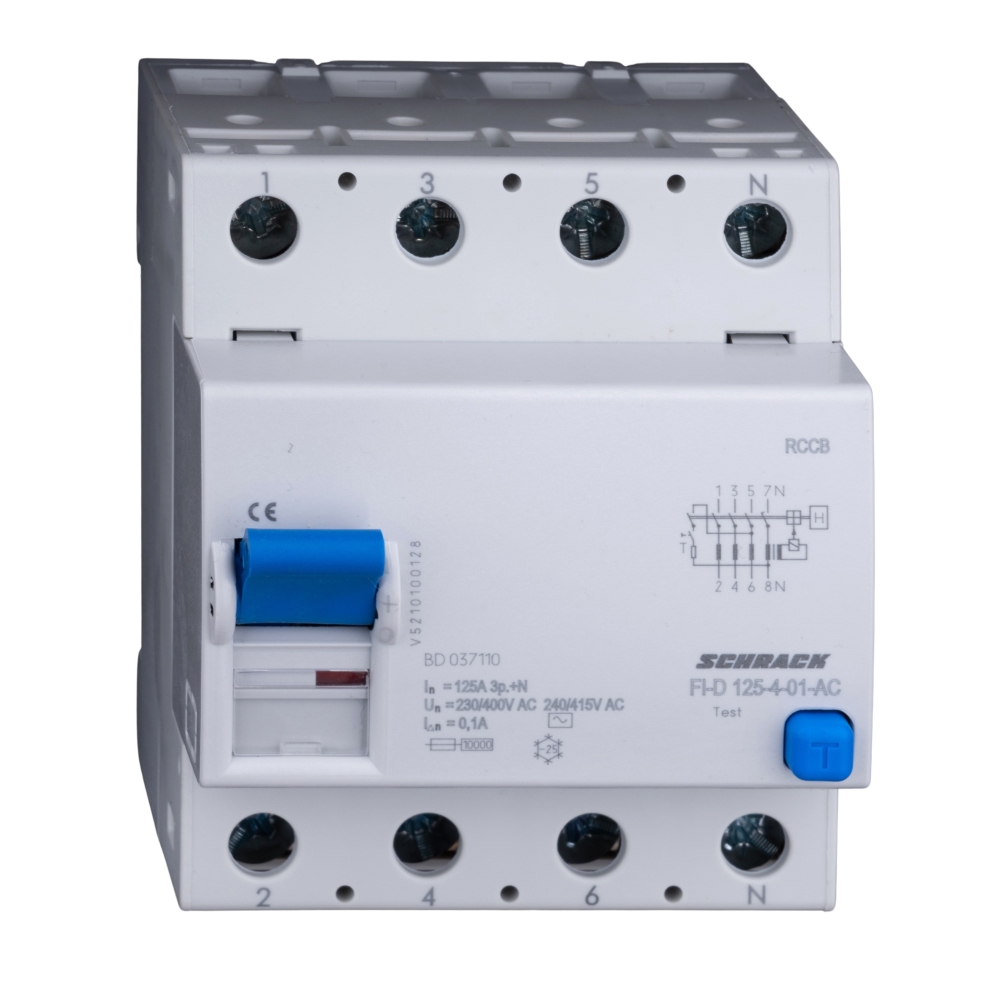 &Icirc;ntreruptor diferential 125A, 4-poli, 100mA, tip AC