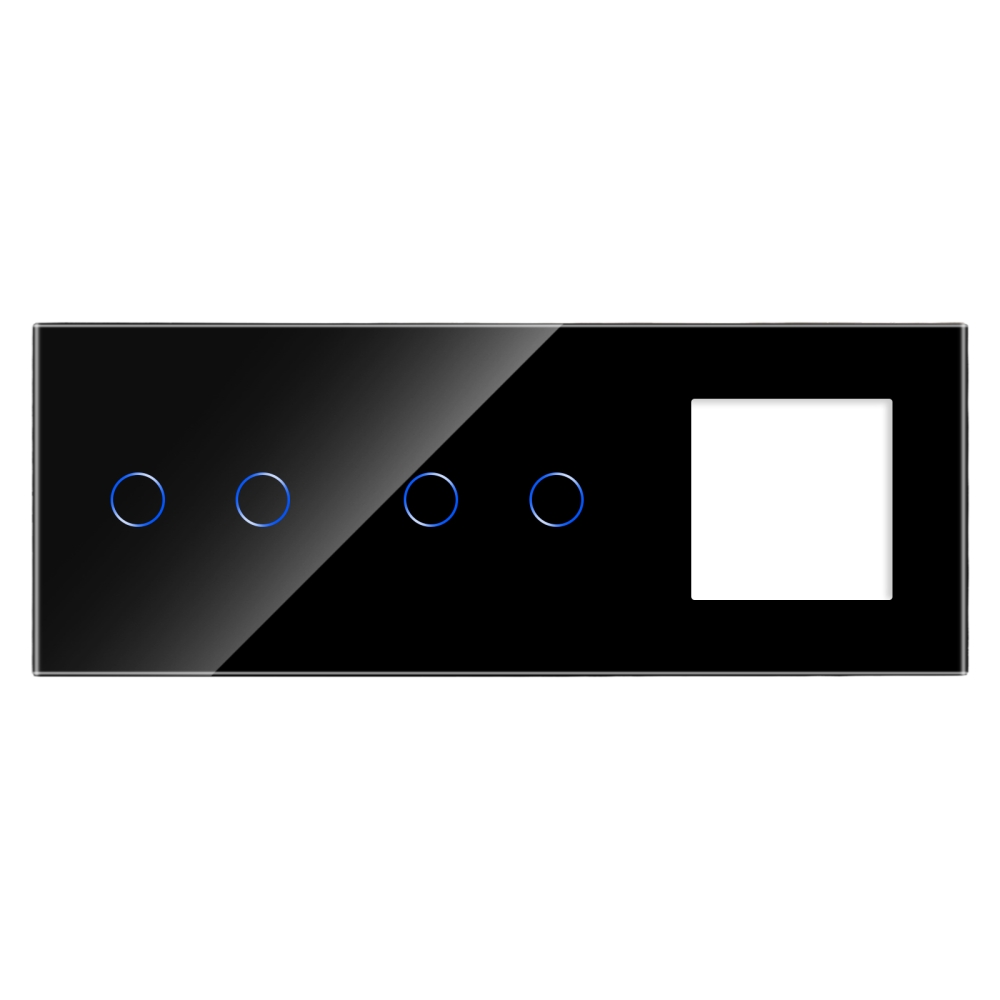 Panou 2 Intrerupatoare Duble si 1 Priza cu Touch Din Sticla LUXION - negru
