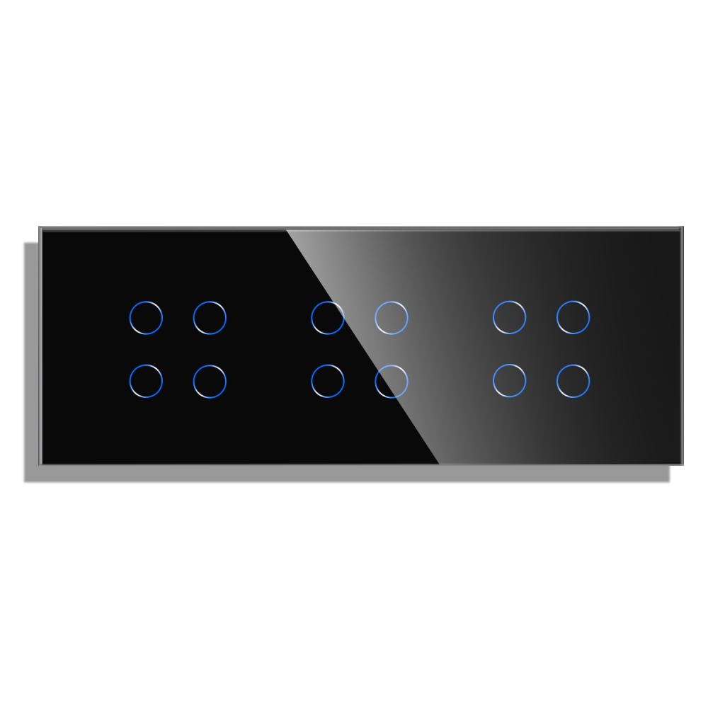 Panou 3 Intrerupatoare Cvadruple cu Touch din Sticla LUXION - negru