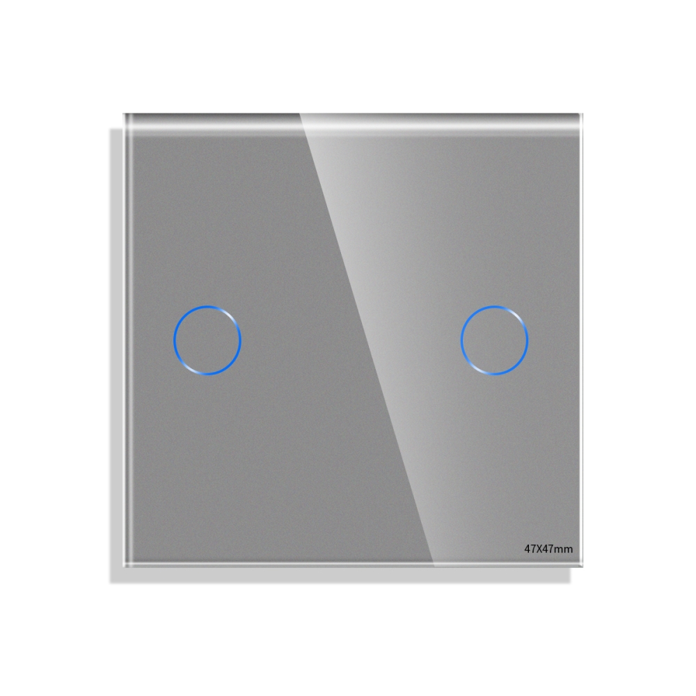 Panou Intrerupator Dublu cu Touch Mini din Sticla LUXION - gri