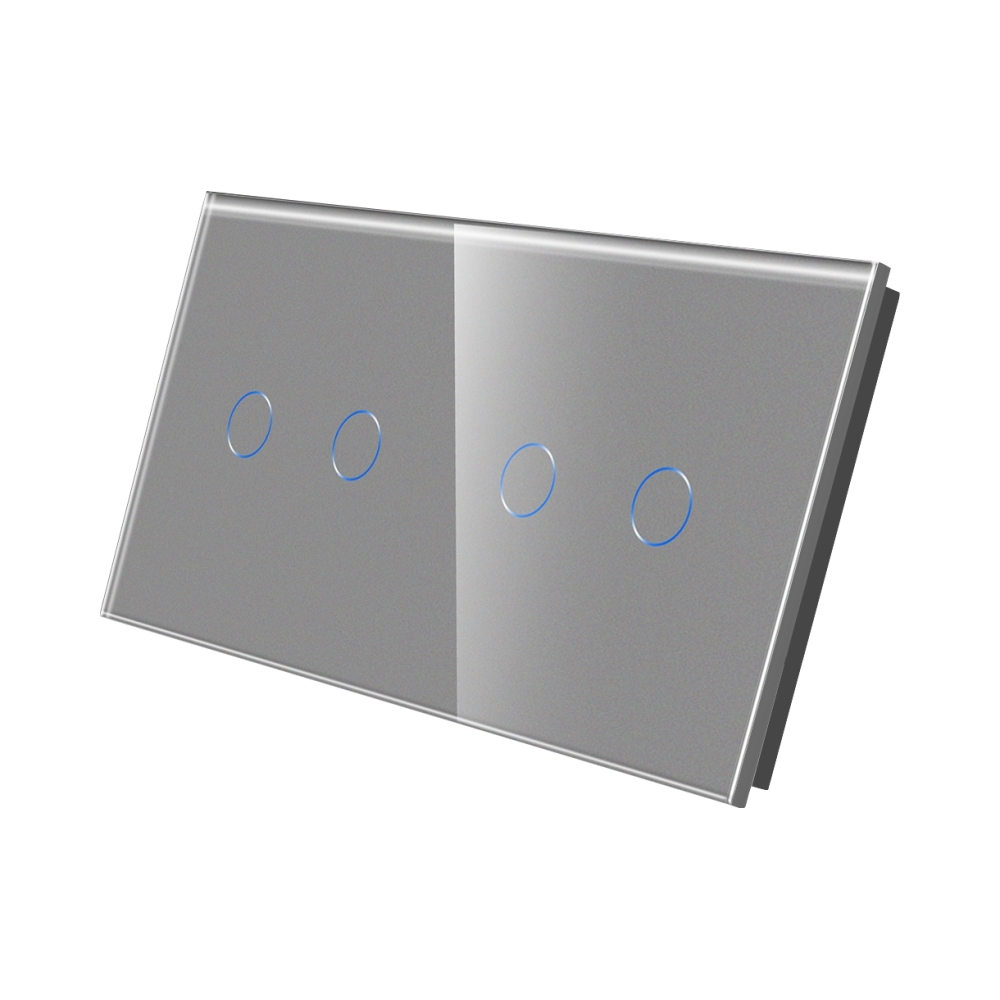 Panou Intrerupator Dublu + Dublu cu Touch Din Sticla LUXION - gri