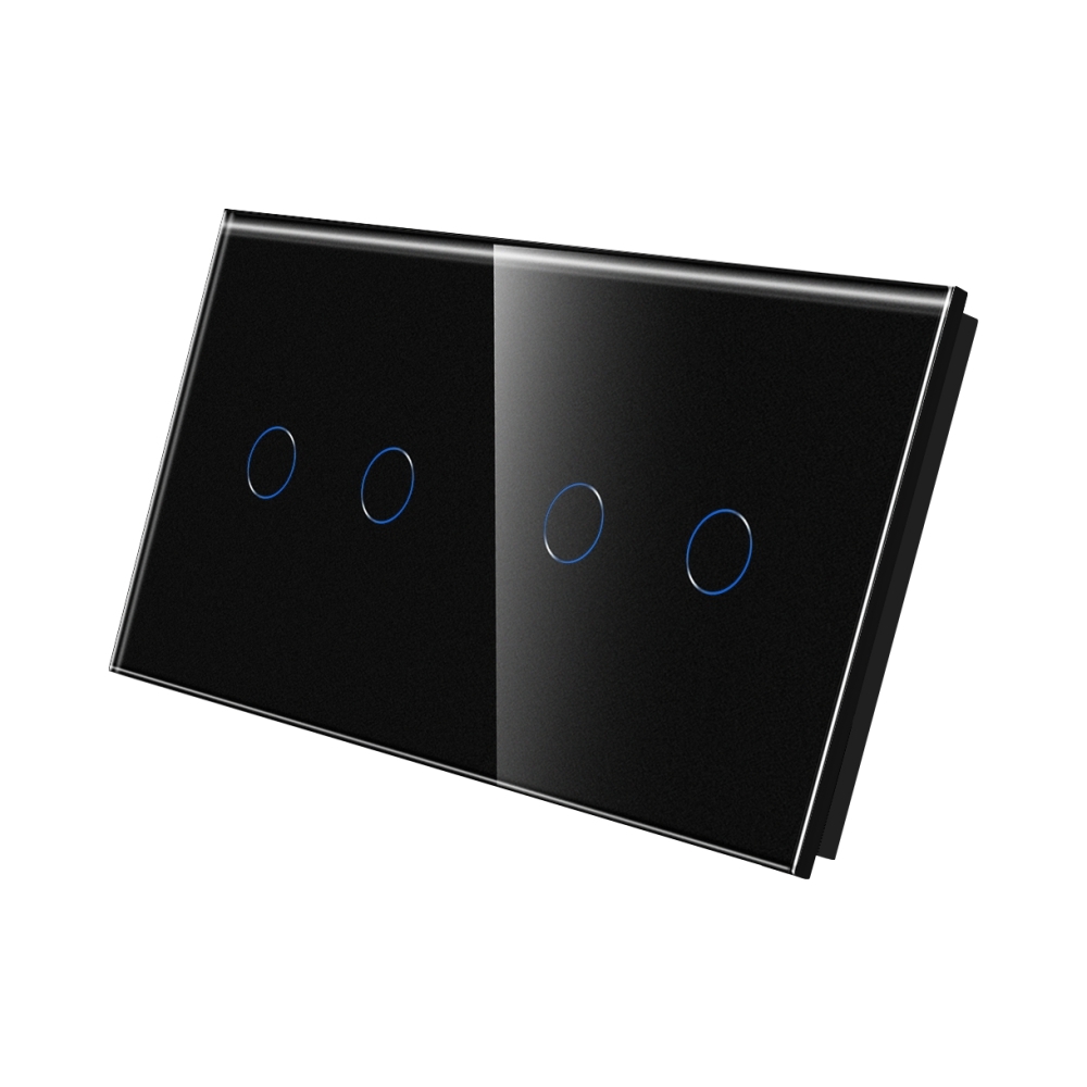 Panou Intrerupator Dublu + Dublu cu Touch Din Sticla LUXION - negru