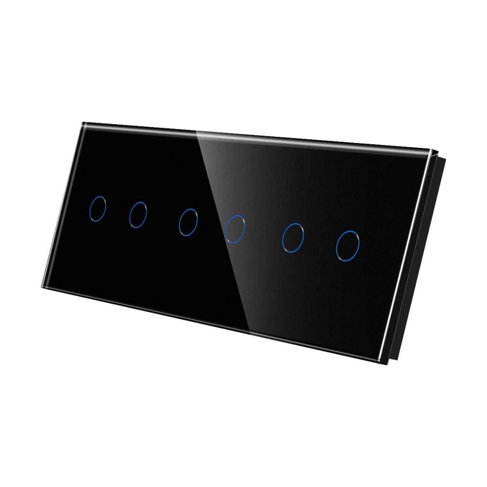 Panou Intrerupator Dublu + Dublu + Dublu cu Touch Din Sticla LUXION - negru