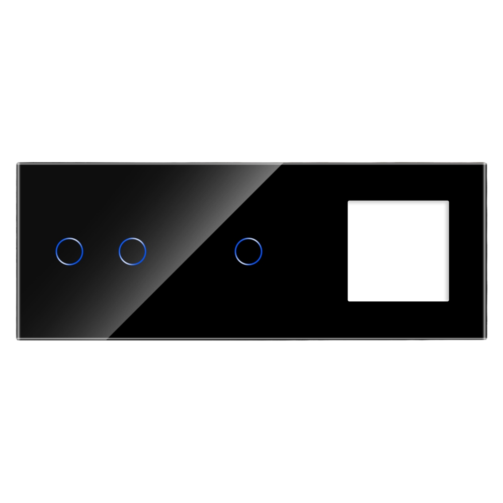 Panou Intrerupator Dublu + Simplu si Priza cu Touch din Sticla LUXION - negru
