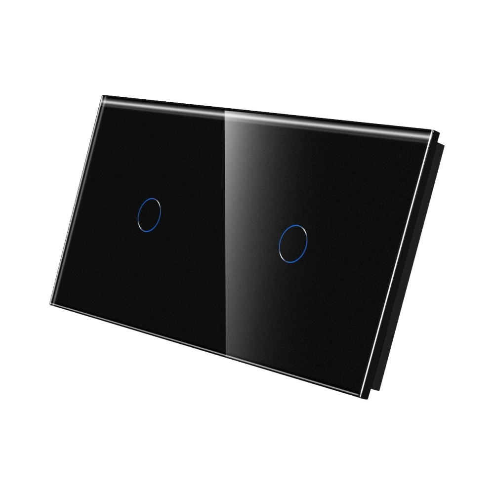 Panou Intrerupator Simplu + Simplu cu Touch Din Sticla LUXION - negru