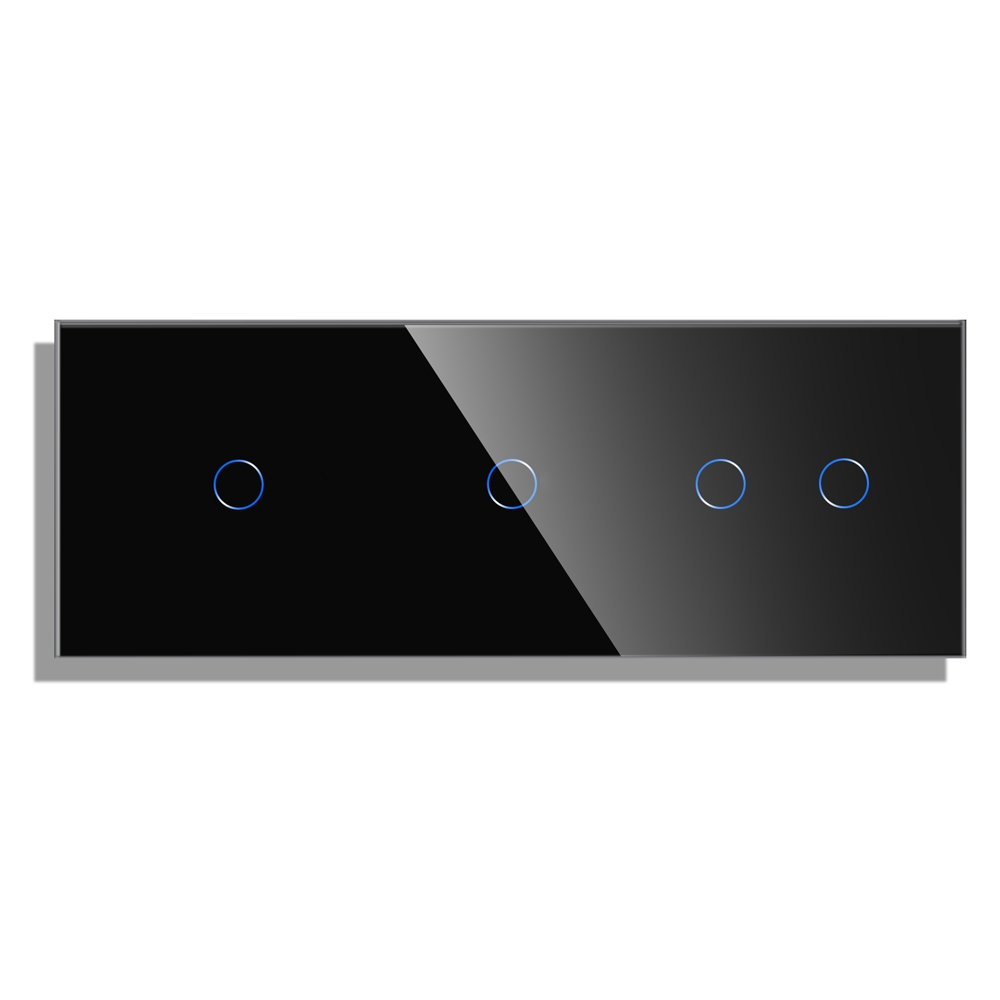 Panou Intrerupator Simplu + Simplu + Dublu cu Touch din Sticla LUXION - negru