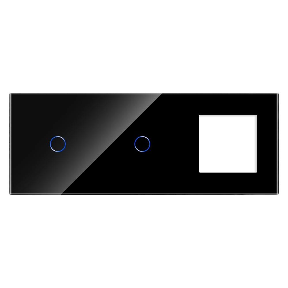 Panou Intrerupator Simplu + Simplu si Priza cu Touch din Sticla LUXION - negru
