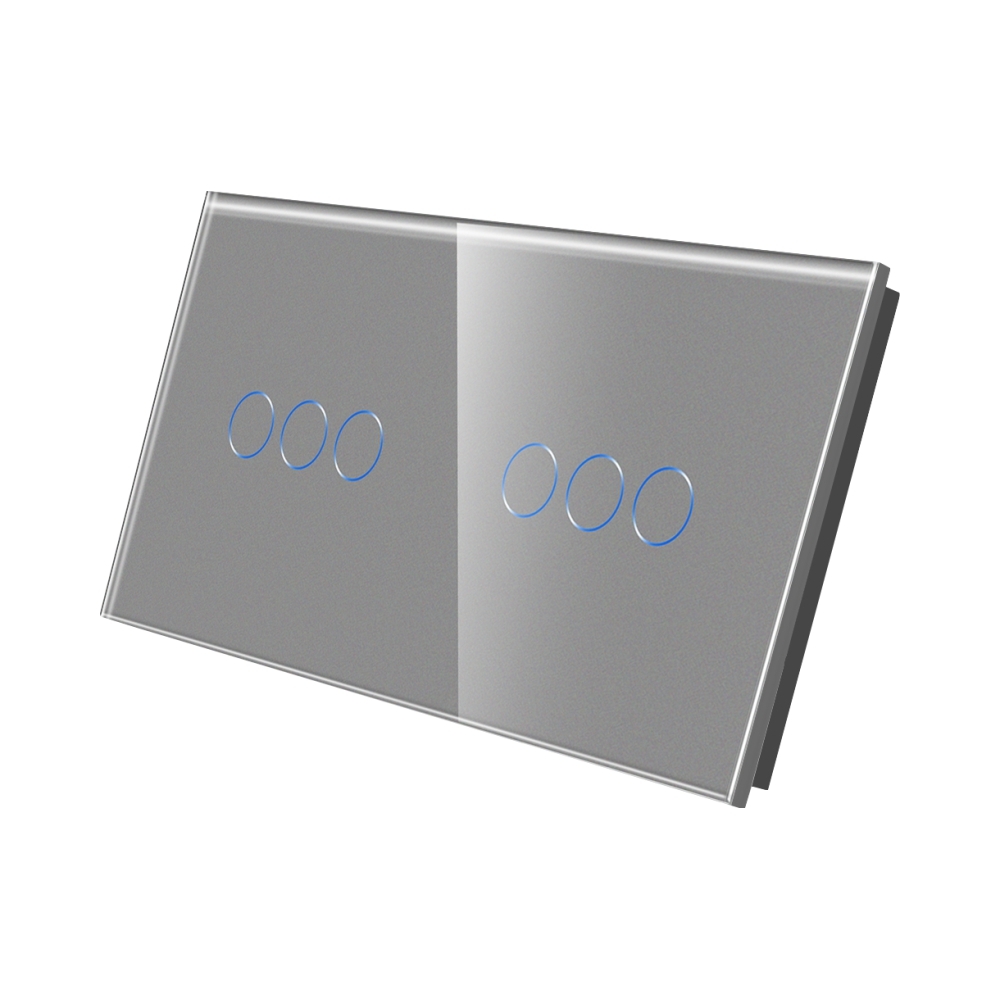 Panou Intrerupator Triplu + Triplu cu Touch Din Sticla LUXION - gri