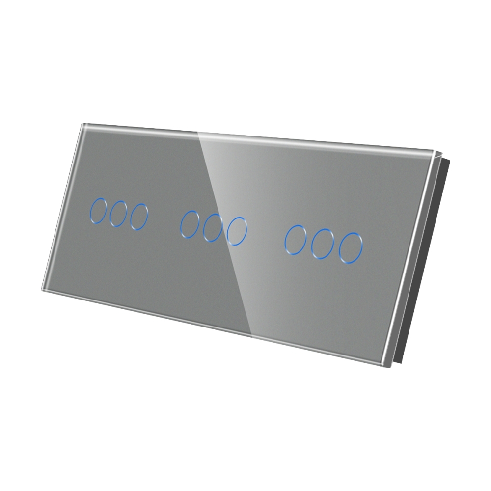 Panou Intrerupator Triplu + Triplu + Triplu cu Touch Din Sticla LUXION - gri