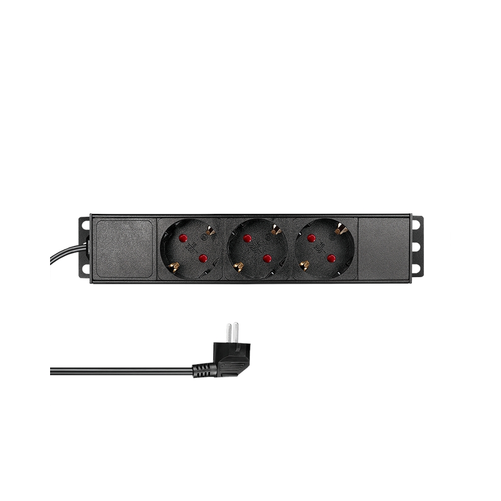 PDU 10", 3x Schuko, 1U, cablu 2m, Negru, ALU