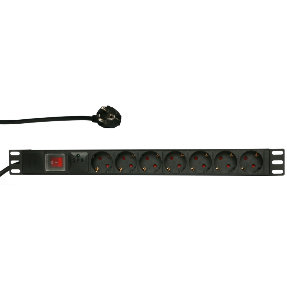 PDU 19", 7xSchuko, Comutator, protecție supratensiune, 1U