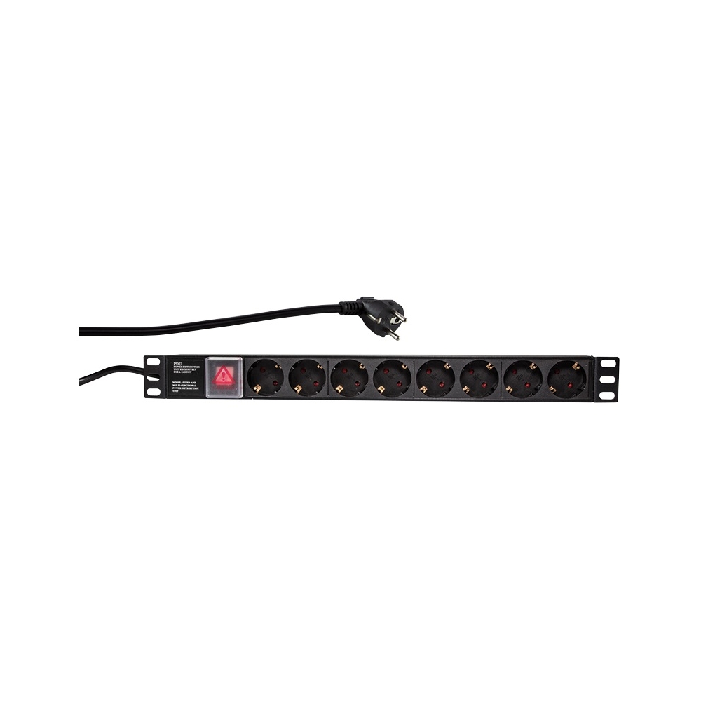 PDU 8x Schuko, 19", Comutator, 1U, cablu 2m, negru, ALU