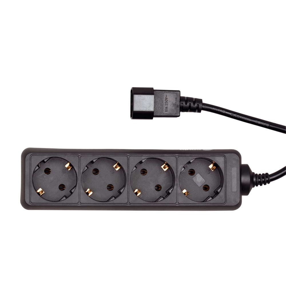 PDU pentru UPS, 4 x Schuko, 10A, cablu 1.1m  C14, negru