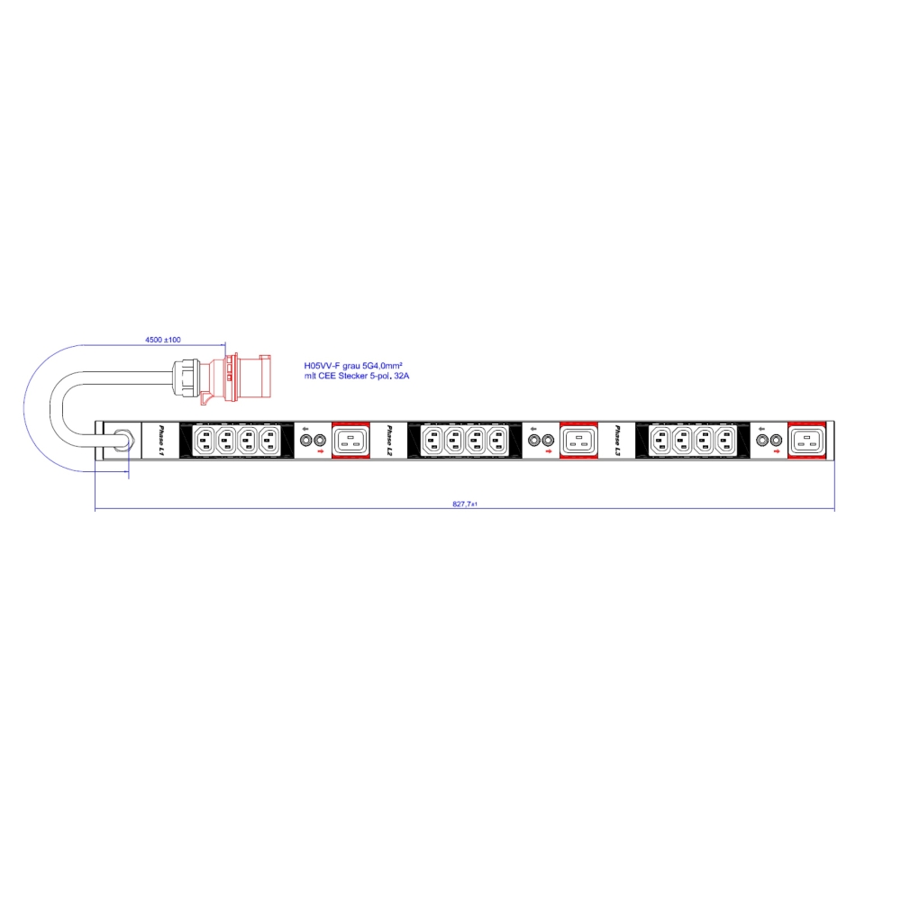 PDU Vertical 12xC13,4xC19 4,5m fisa CEE,AL,32A 400V,prot. Th