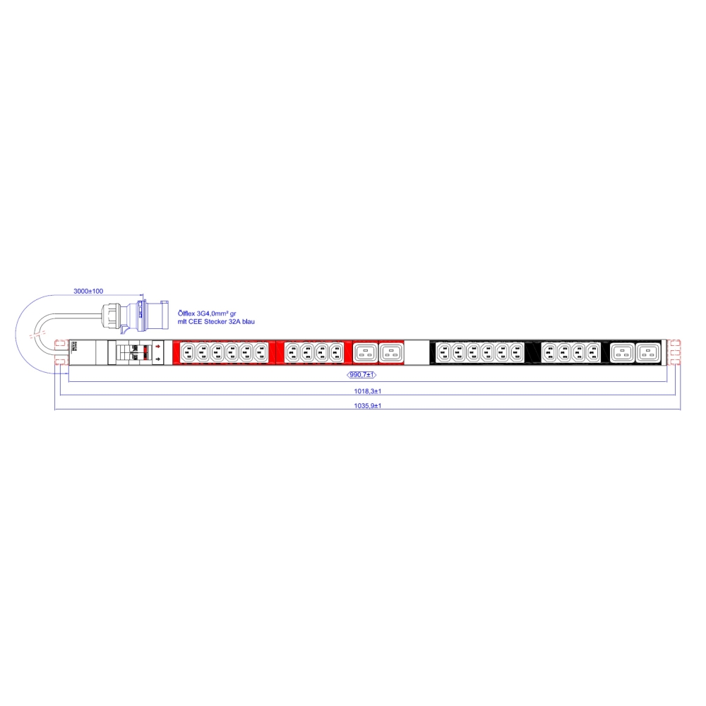 PDU Vertical 20xC13,3xC19,3m fisa CEE, AL,32A230V,intr.Prot.