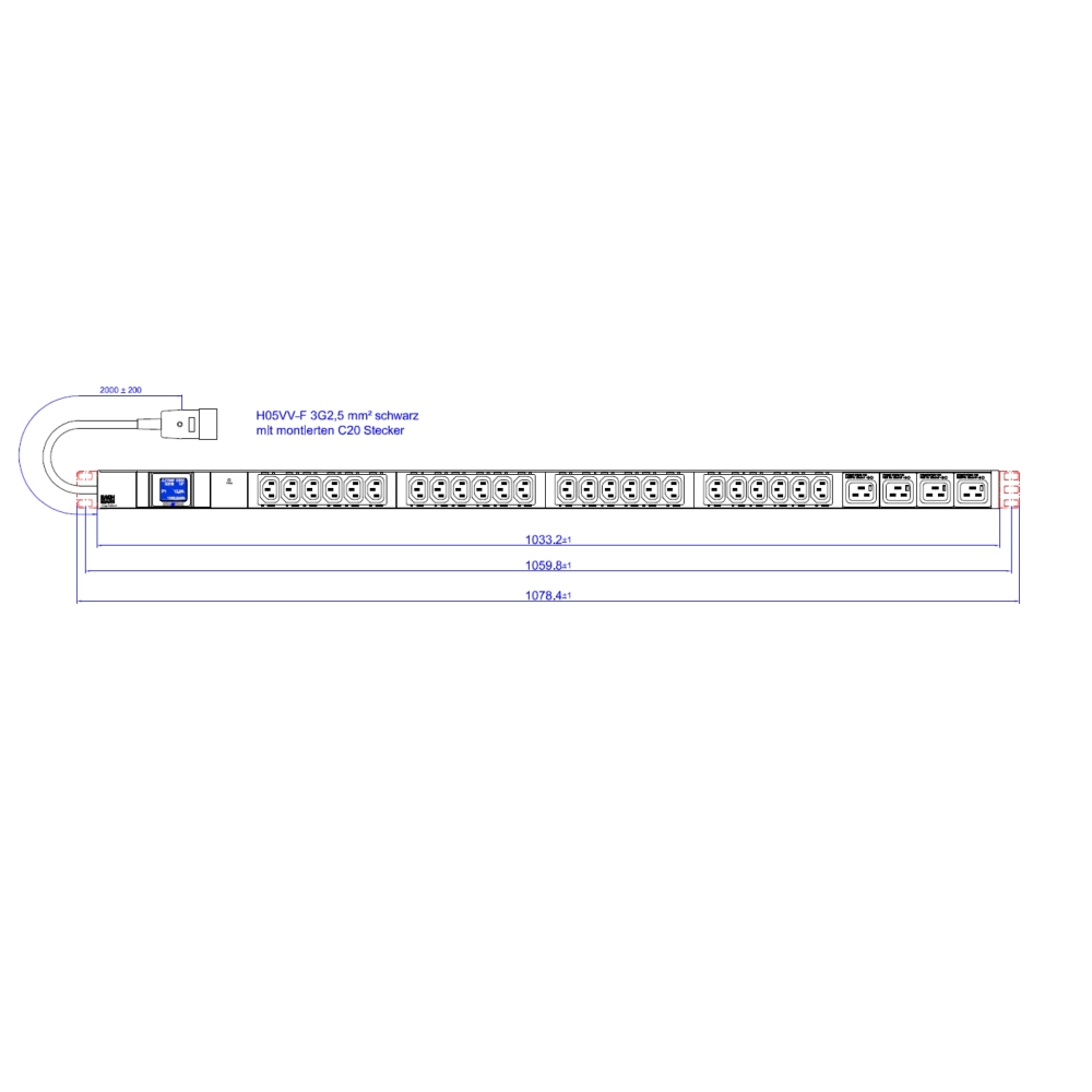PDU Vertical 24xC13, 4xC19, 2m fisa C20,AL,16A 230V,clipsuri