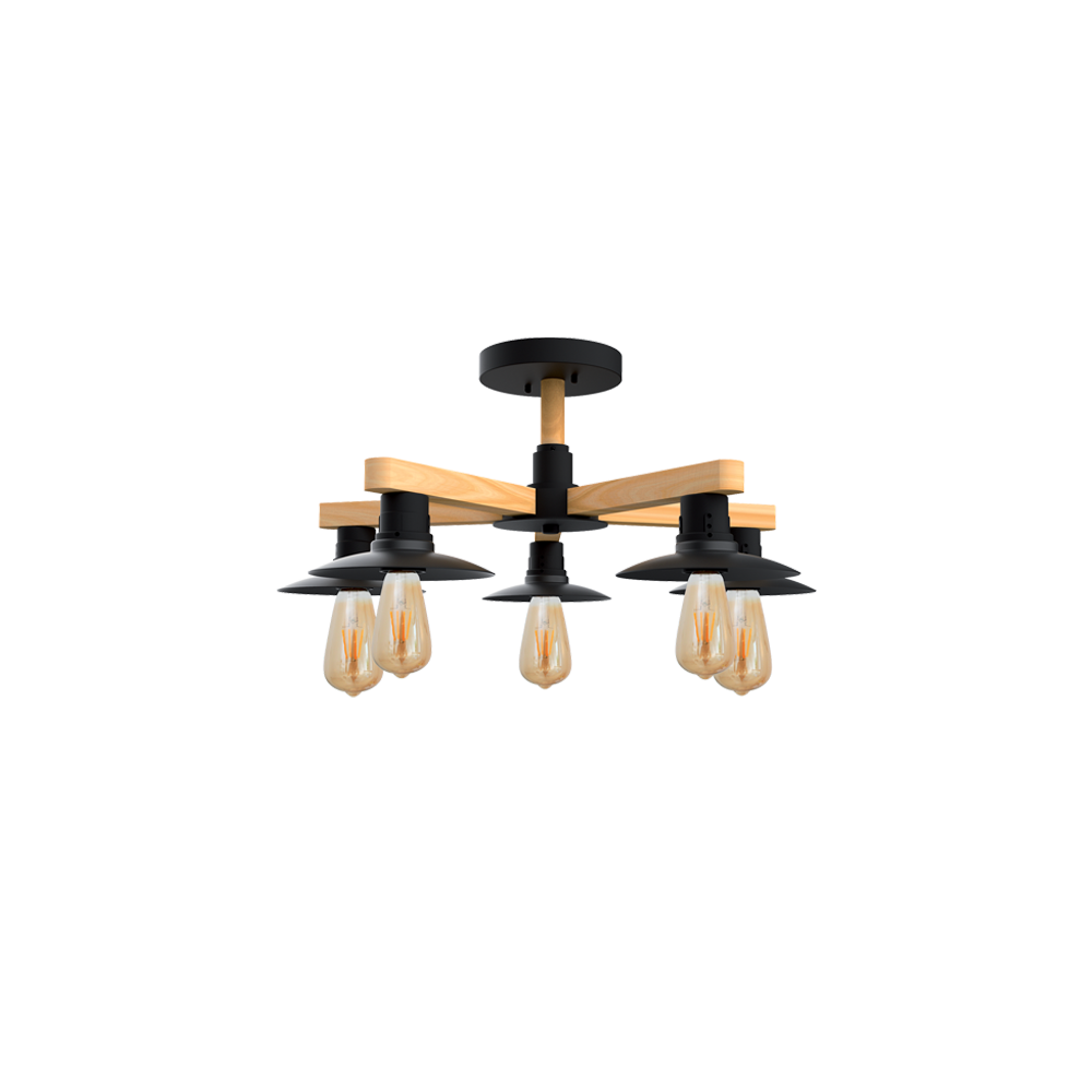 PHIL CANDELABRU 5XE27 NEGRU/LEMN