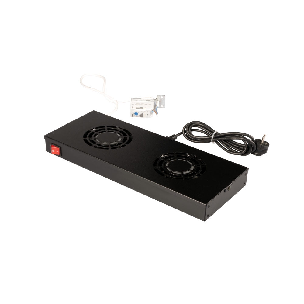 Placă 19" cu 2 ventilatoare, 1U, analogic, negru RAL 9005