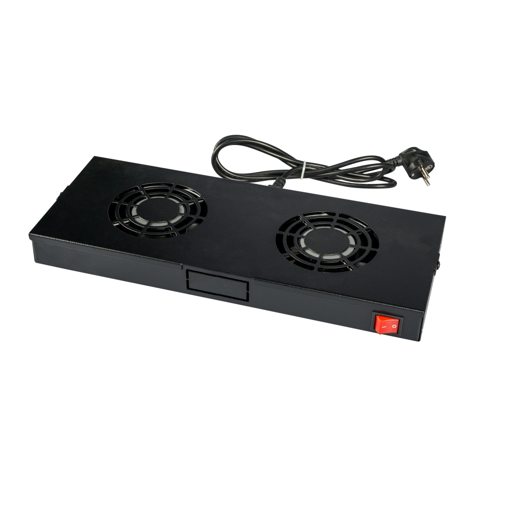 Placă 19" cu 2 ventilatoare, 1U, comutator, negru RAL 9005