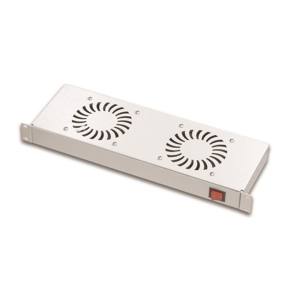 Placă 19&rdquo; cu 2 ventilatoare, 1U, comutator ON/OFF, RAL7035