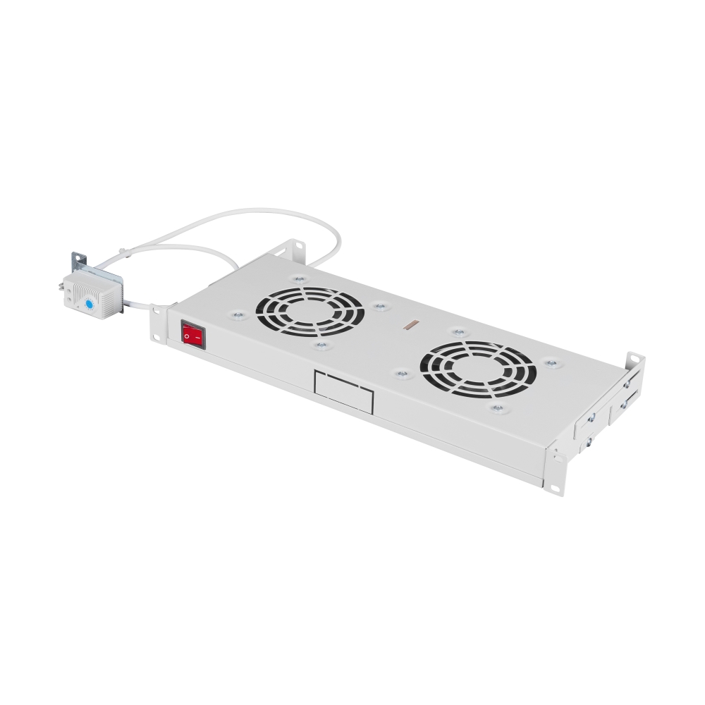 Placă 19&rdquo; cu 2 ventilatoare, 1U, termostat analogic, RAL7035