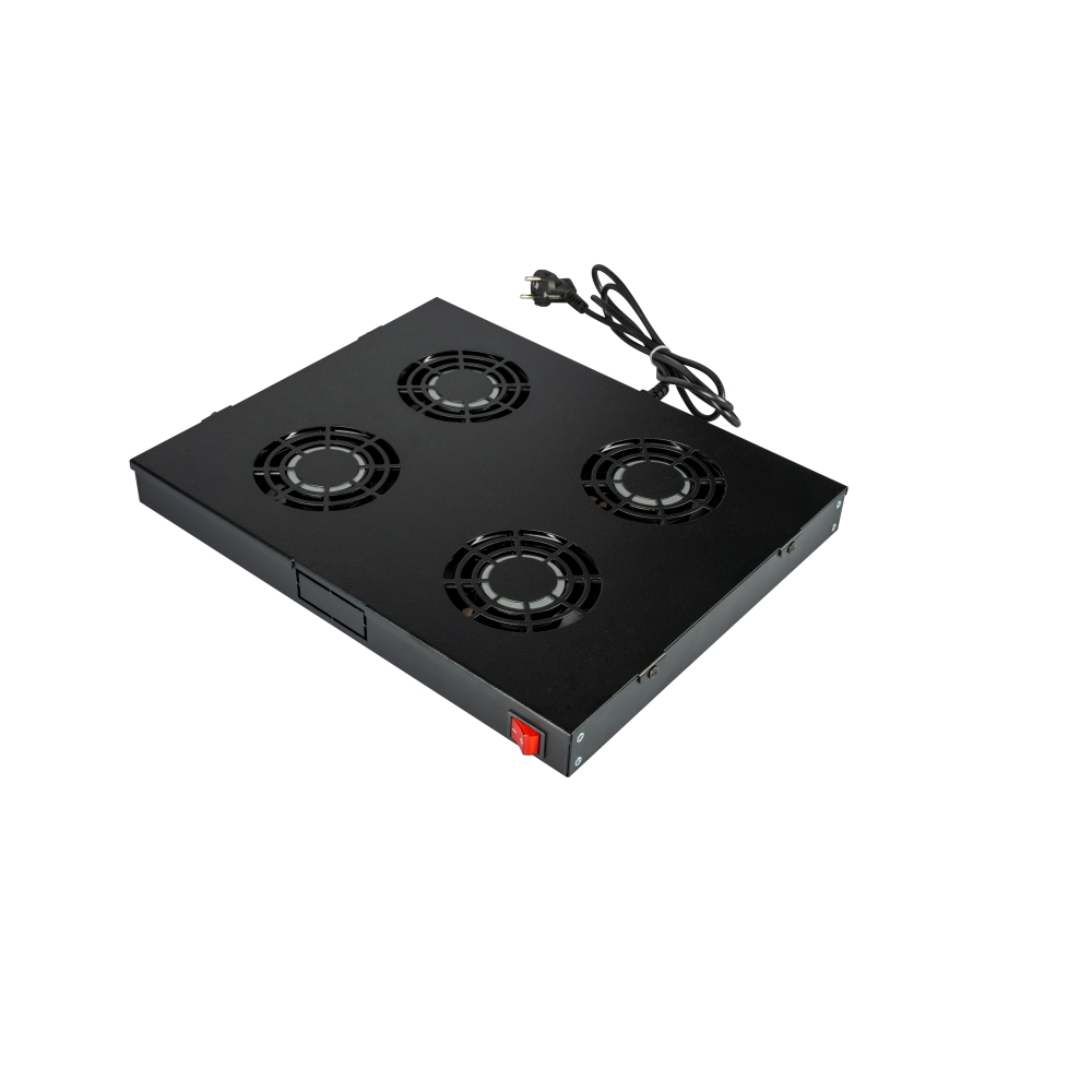 Placă 19" cu 4 ventilatoare, 1U, comutator, negru RAL 9005