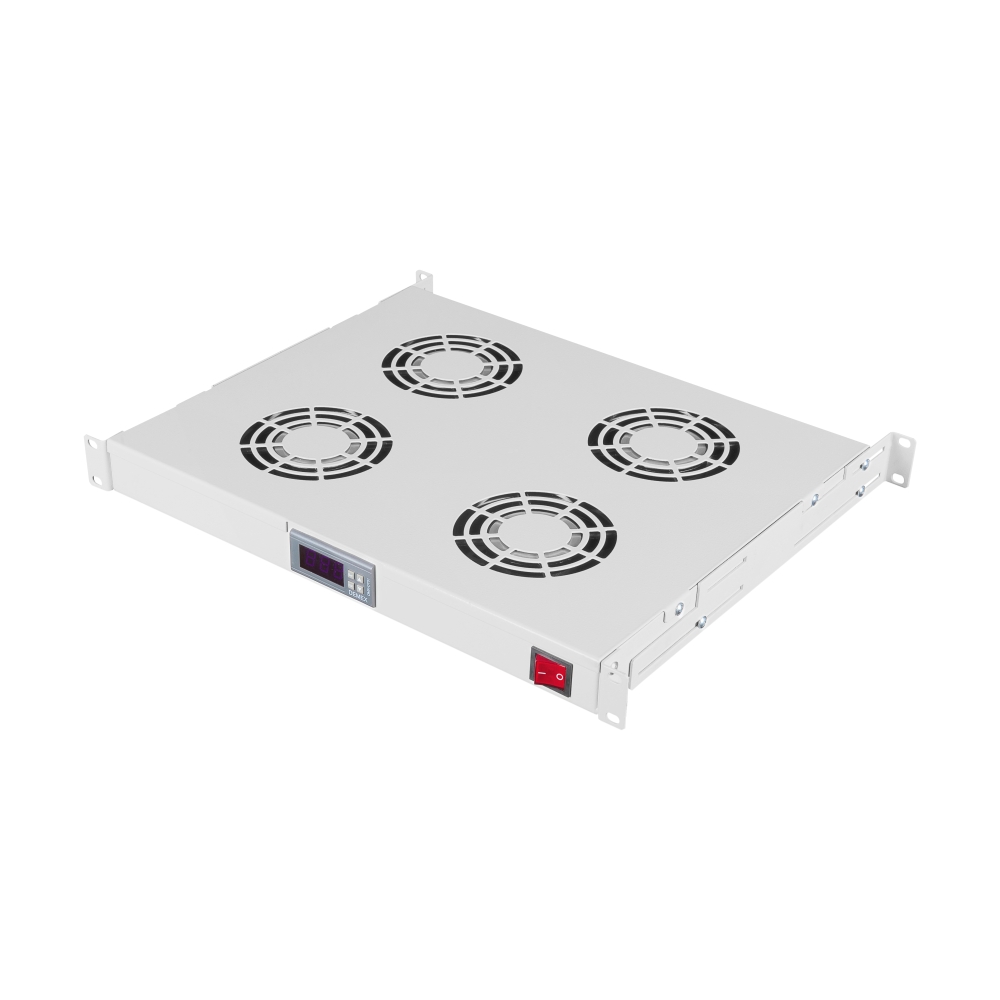 Placă 19&rdquo; cu 4 ventilatoare, 1U, termostat digital, RAL7035