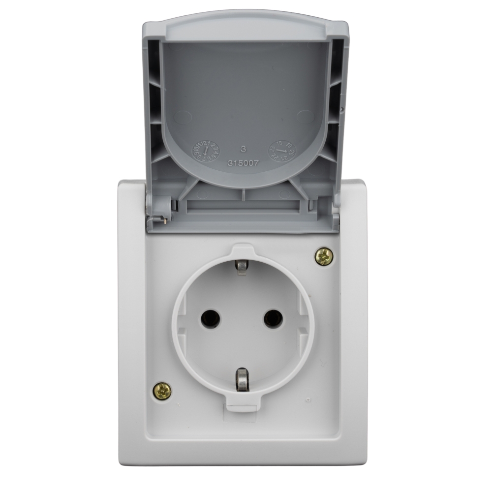 Priză cu PE şi capac, 16A, PT, cleme elastice, IP54