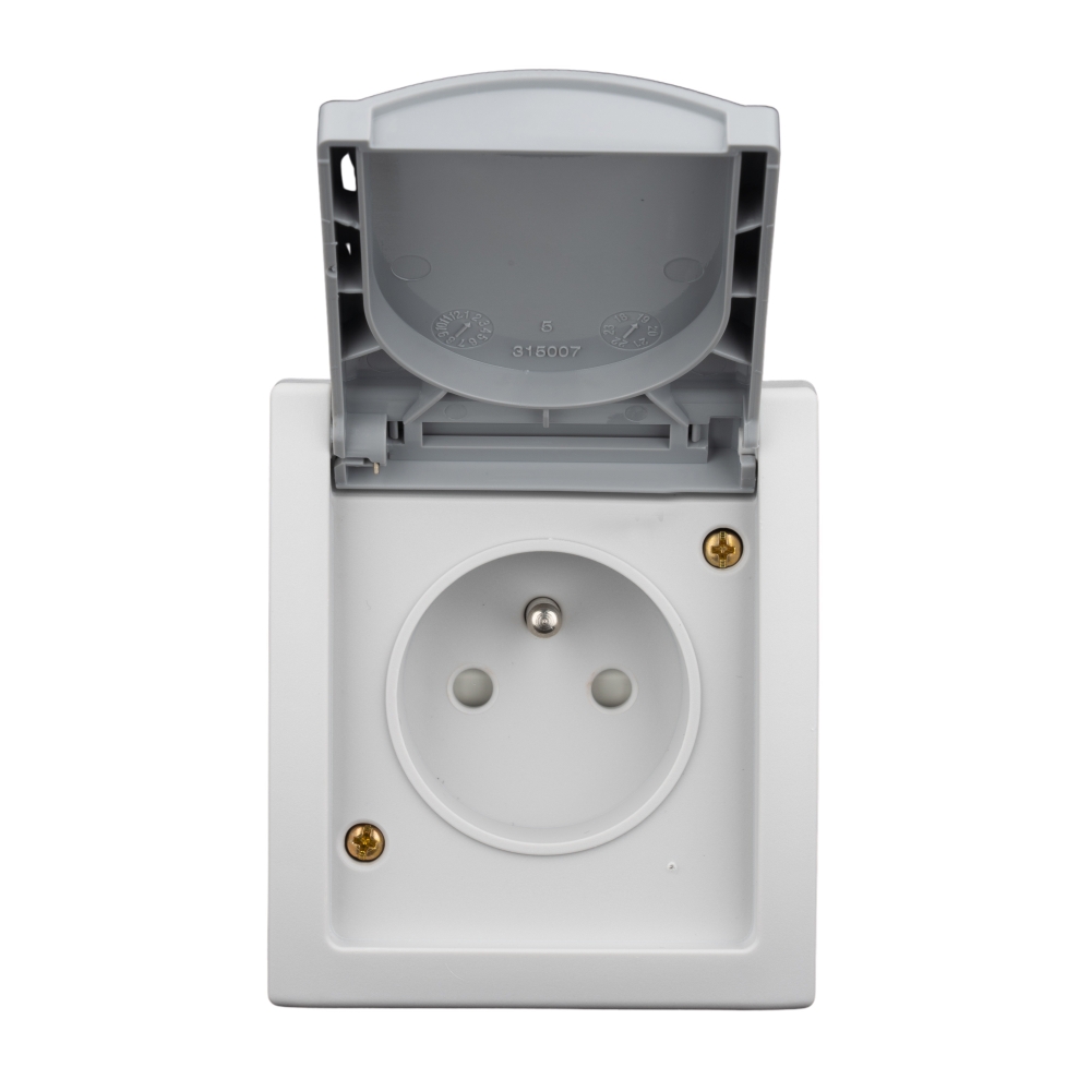 Priză cu pin PE şi prot copii, 16A, PT, cleme elastice, IP54