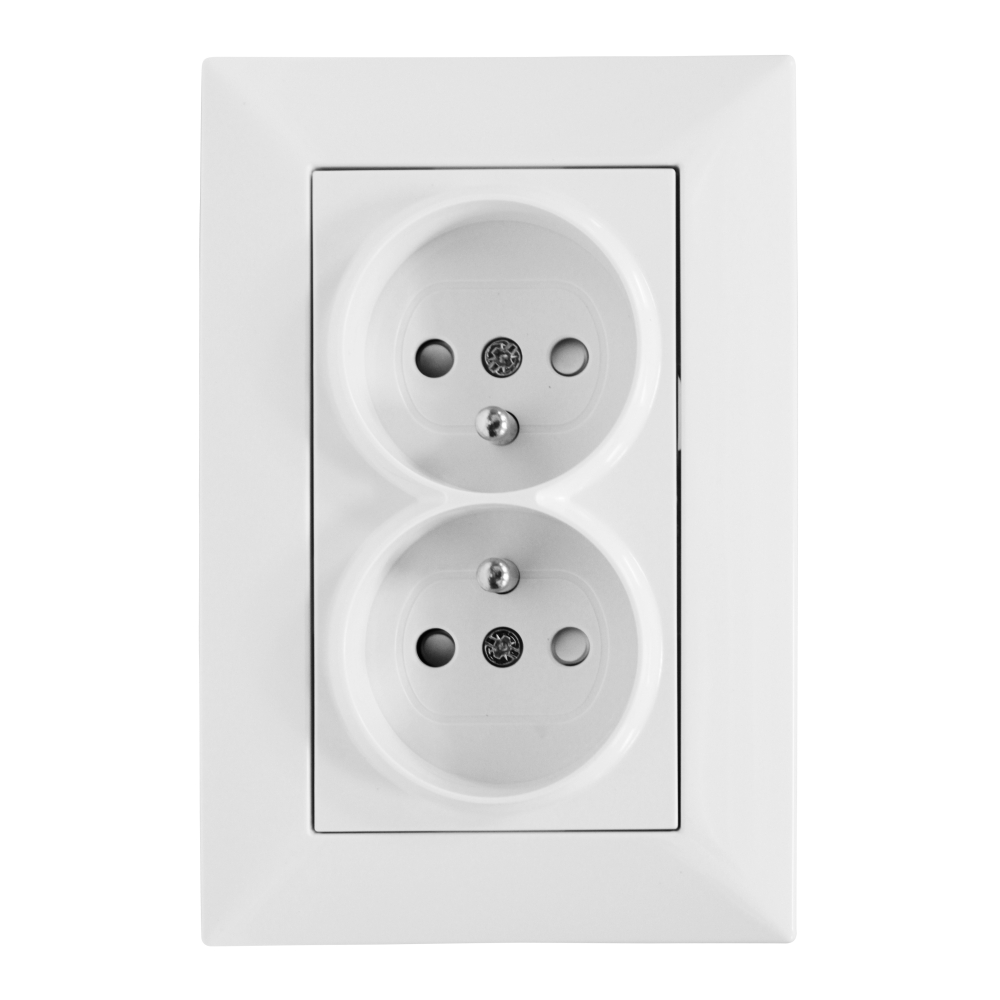 Priză dublă 16A cu pin PE, cleme cu şurub, alb